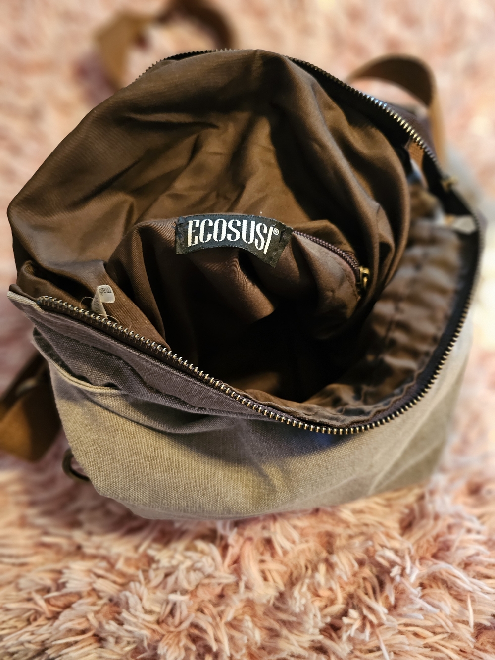 Everyday Gray Canvas Crossbody Bag with Brown Trim - Picture 2 of 3
